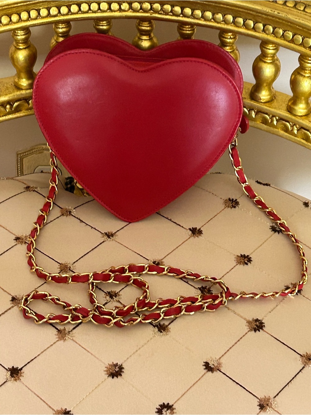 MCM Red Heart Studded Crossbody with Gold Chain Cromer Design - Picture 3 of 16
